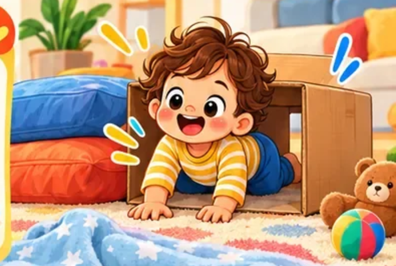 Niño jugando en un túnel de almohadones en la sala